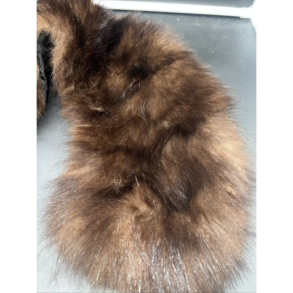 VTG Genuine Mink Fur Collar Brown Lined w/ Hook & Eye Closure 1960s 28